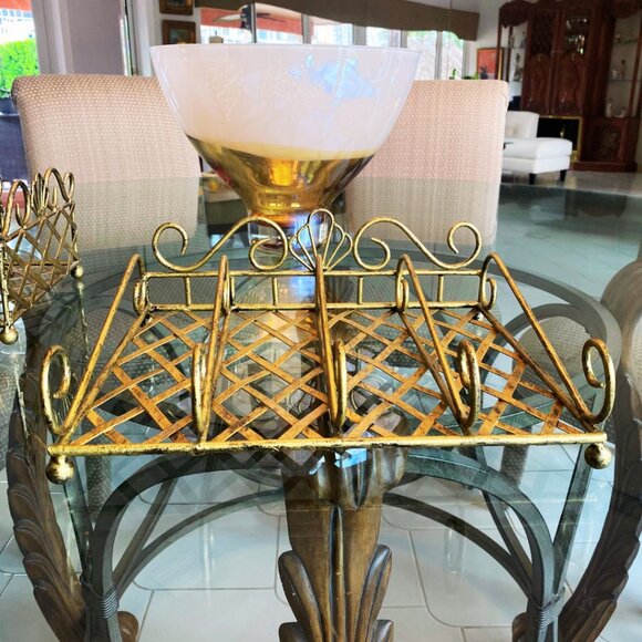 Set of 3 Metal Plate, Silverware, and Napkin Holders, Antiqued Distressed Gold - Picture 5 of 12